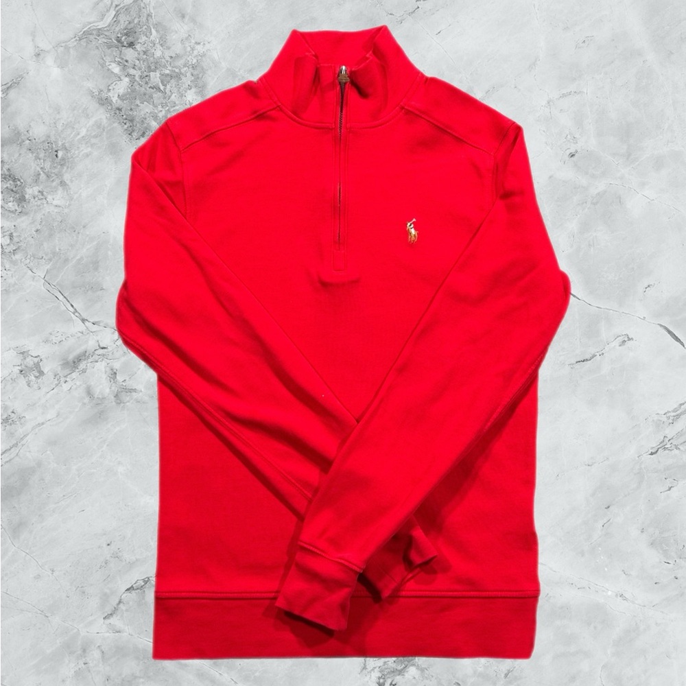 Polo Ralph Lauren 1/4 Zip Sweater Youth Medium Estate Rib Pullover Red Polo
